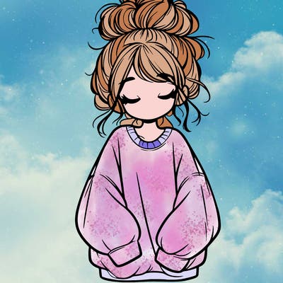 girl with baggy sweatshirt and messy bun