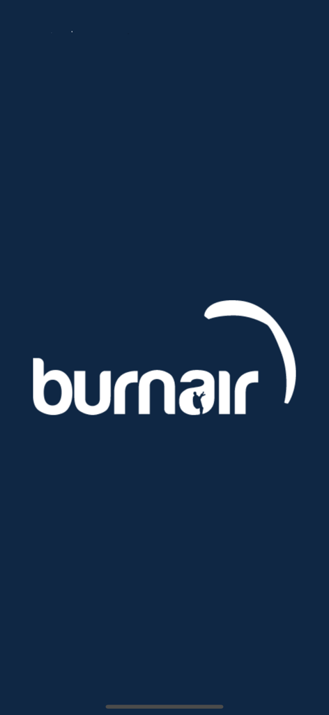 burnair Go - burnair Go paragliding app splash screen with white company logo on a dark blue background