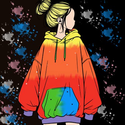 realistic girl with a oversized sweatshirt on and a bun