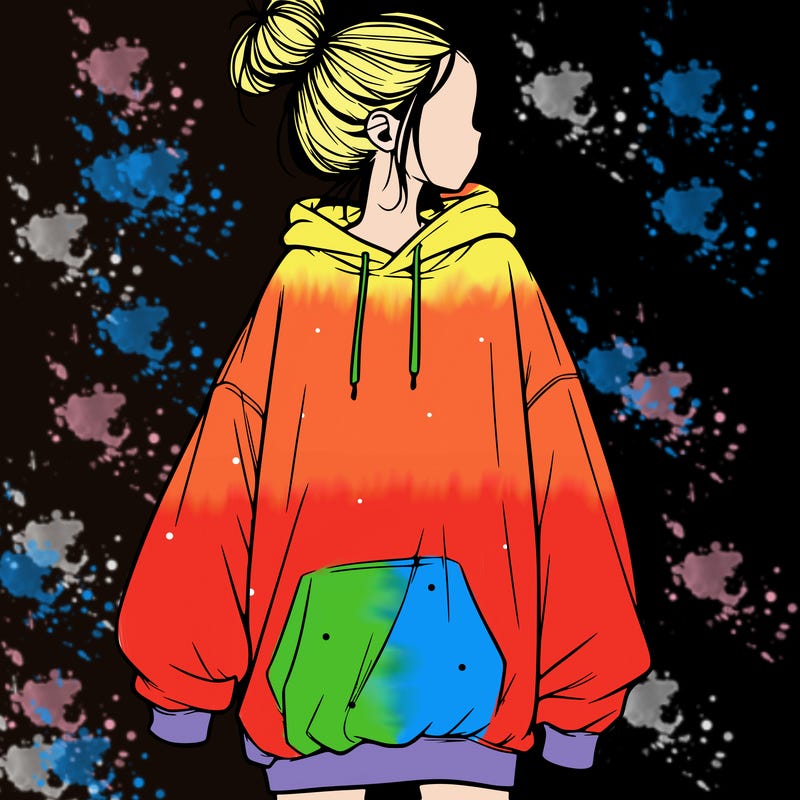 realistic girl with a oversized sweatshirt on and a bun