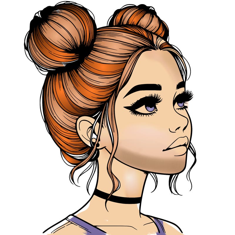 realistic girl with buns on the top of her head