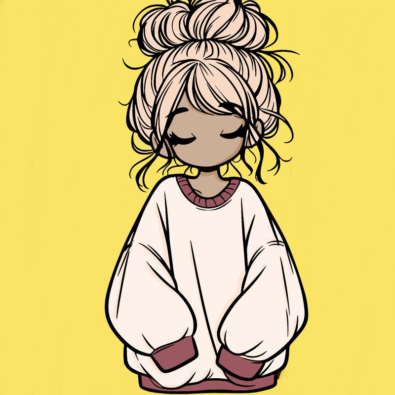 girl with baggy sweatshirt and messy bun