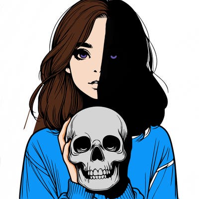 realistic girl holding a skull
