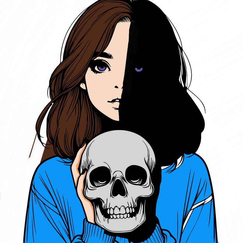 realistic girl holding a skull