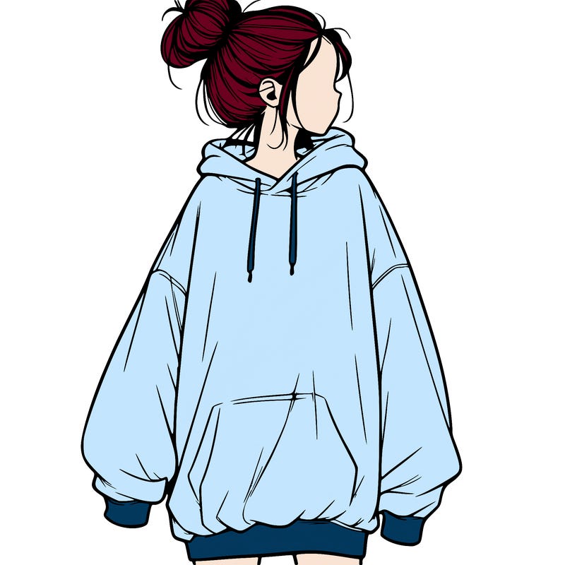 realistic girl with a oversized sweatshirt on and a bun