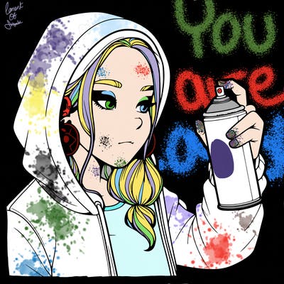 a realistic girl, spray painting