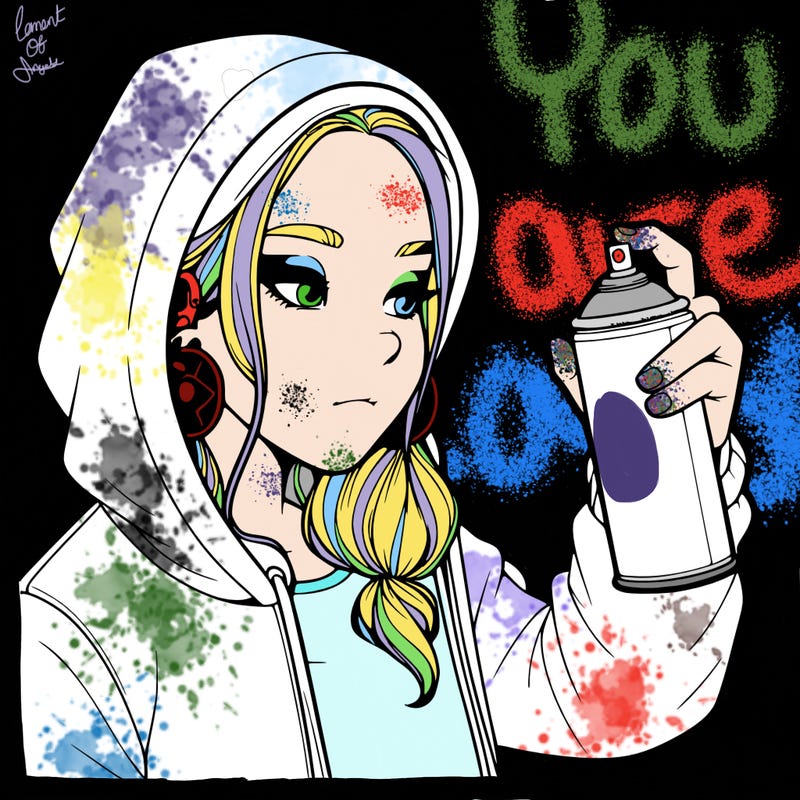 a realistic girl, spray painting