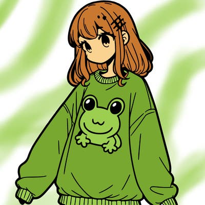 girl wearing frogging sweatshirt