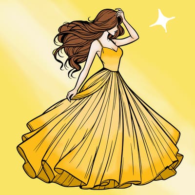 realistic woman with dress flowing in the wind