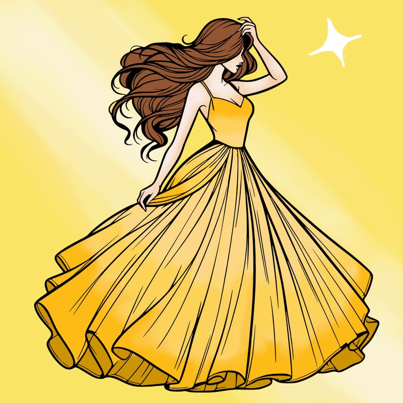 realistic woman with dress flowing in the wind