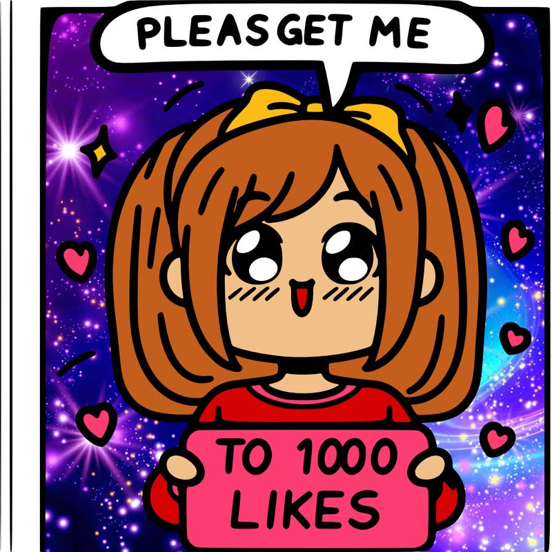 a girl saying please get me to 100 likes