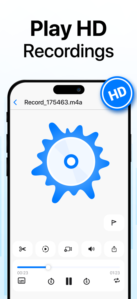 Voice Recorder・Audio Recording - スマートフォン上のHDオーディオコントロールと編集ツールを備えた、ボイスレコーダーアプリの再生画面