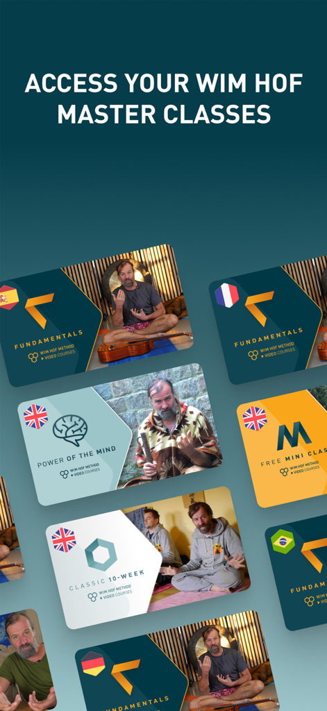 A selection of Wim Hof Method video masterclasses including fundamentals and power of the mind.