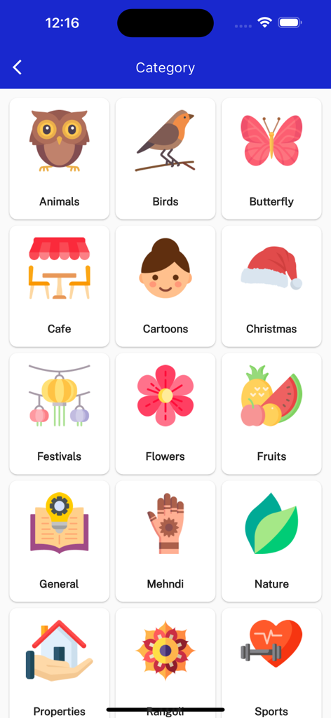 SketchifyTracer - A mobile app screen showing a grid of drawing categories for tracing like animals, cartoons, and flowers.