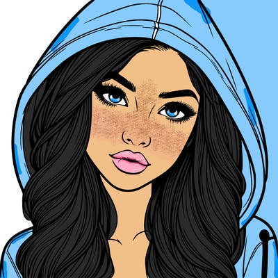 realistic beautiful girl with a hood on
