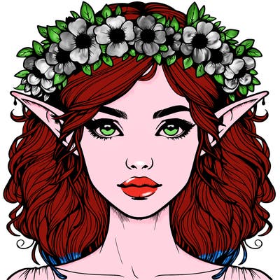 realistic female elf with flower crown