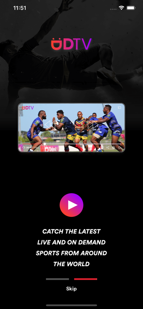 DigicelTV - Interfaz de la aplicación DigicelTV mostrando un partido de rugby en vivo y opciones de transmisión deportiva