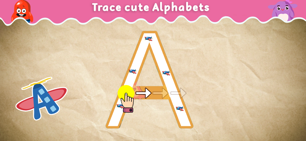 Endless Alphabet ABC App Kids - Interactive tracing activity for the uppercase letter A in a kids educational app