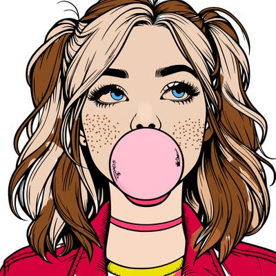 realististic girl blowing bubble -gum