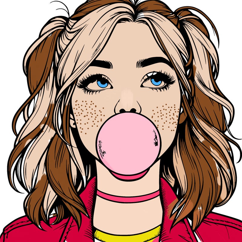 realististic girl blowing bubble -gum