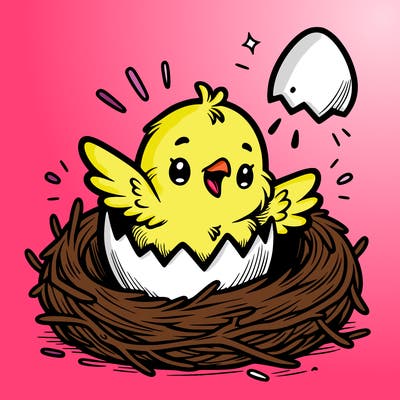 a baby chick hatching from an egg in a nest