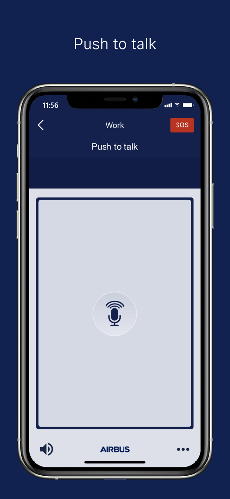 Agnet Work - Agnet Work app display for push to talk communication with an SOS button.