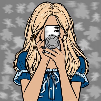 a realistic girl holding her phone taking pictures