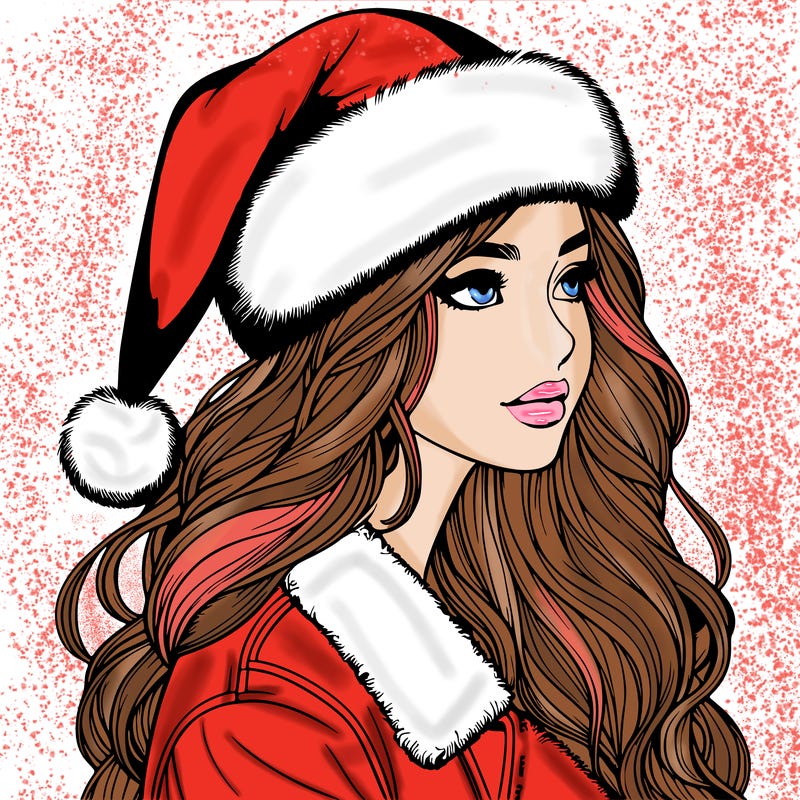realistic girl in santa hat