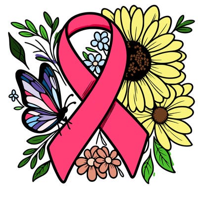 cancer awareness symbol with flowers and butterflies