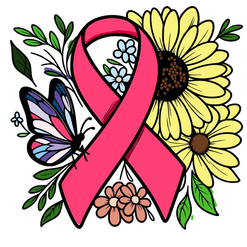 cancer awareness symbol with flowers and butterflies