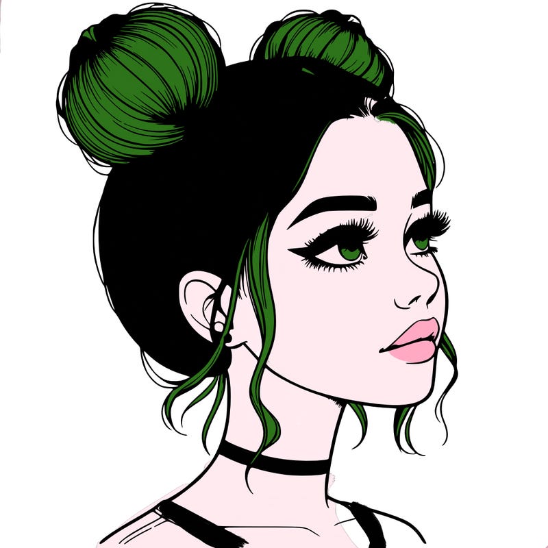 realistic girl with buns on the top of her head