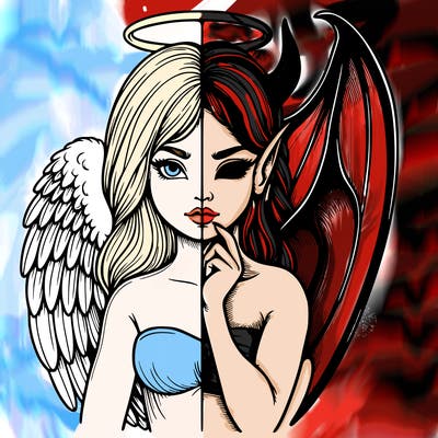 realistic angel half demon