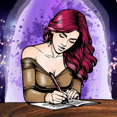 realistic female writing poetry