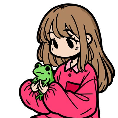 girl with long hair and a oversized shirt. and she is holding a frog