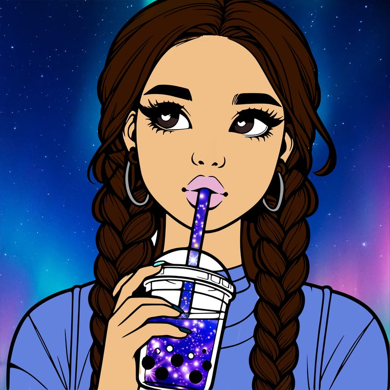 realistic girl with braided hair drinking boba