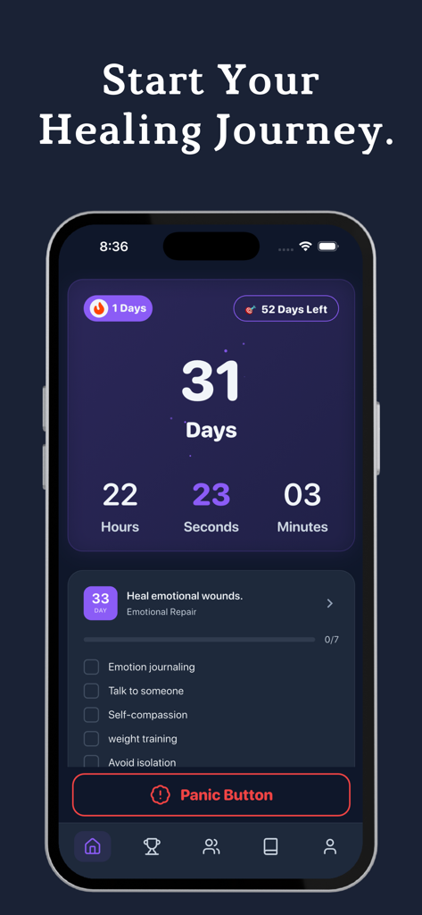 Rewire - Quit porn addiction - Screenshot of the Rewire app dashboard showing a 31 day streak timer and daily recovery tasks