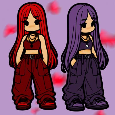 girl in baggy pants crop top and long hair