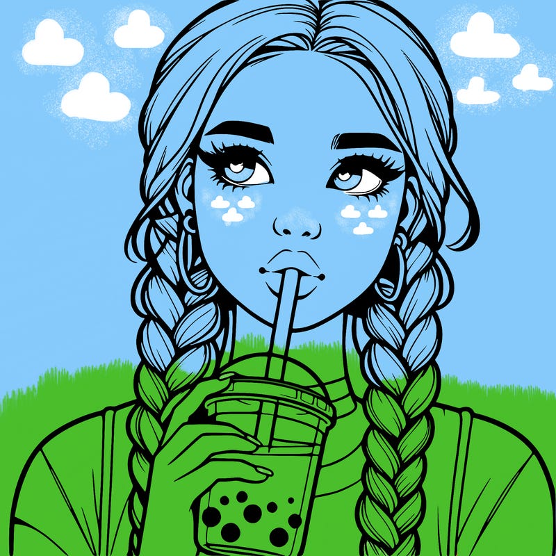 realistic girl with braided hair drinking boba