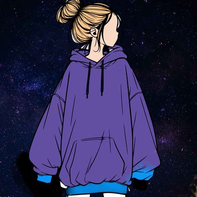 realistic girl with a oversized sweatshirt on and a bun