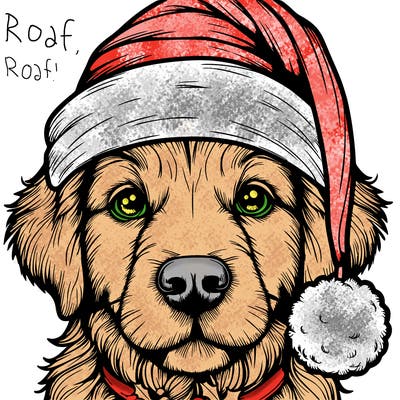 realistic dog with a christmas hat