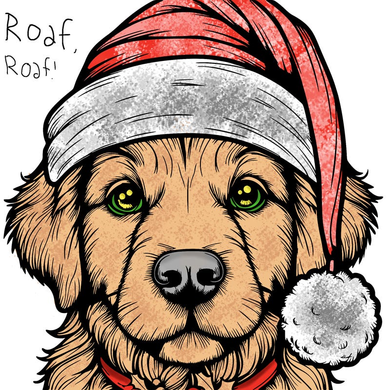 realistic dog with a christmas hat