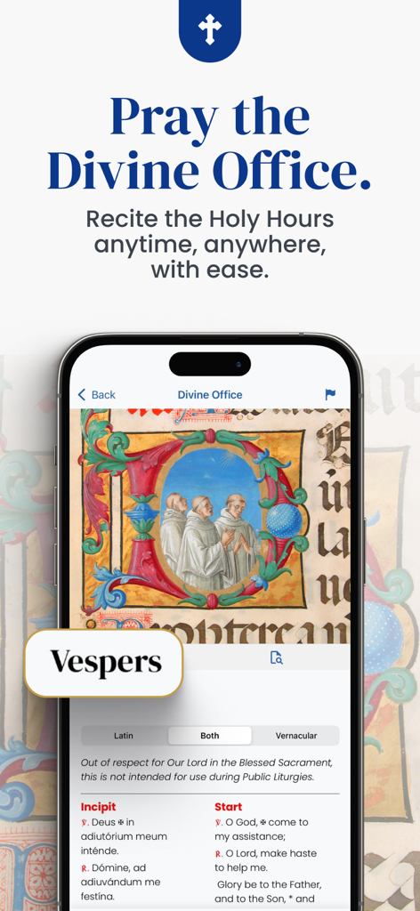 Sanctifica: Catholic Calendar - Sanctifica app interface for praying the Divine Office with side by side Latin and English translations