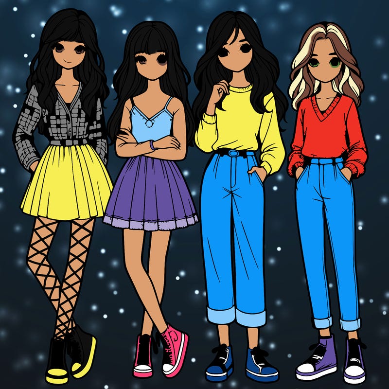 realistic girls standing together