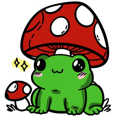 a cute frog with a mushroom hat