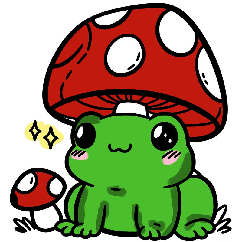 a cute frog with a mushroom hat