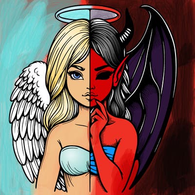 realistic angel half demon