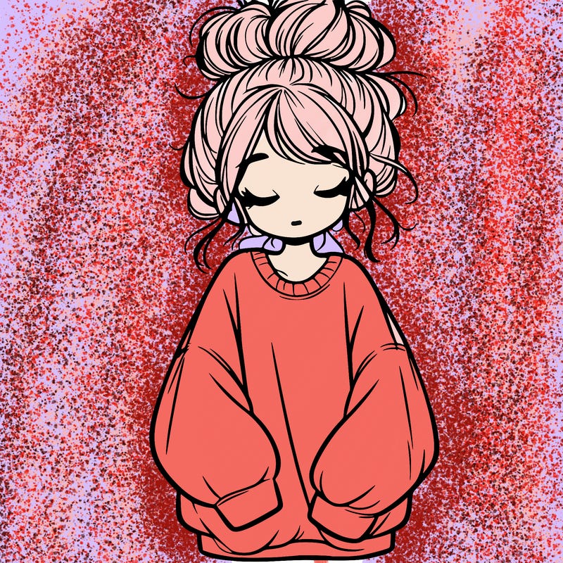girl with baggy sweatshirt and messy bun