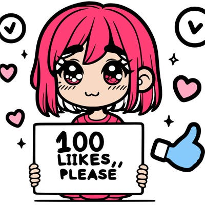 a girl with a sign saying 100 likes, please