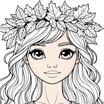 realistic girl with fall leaf crown