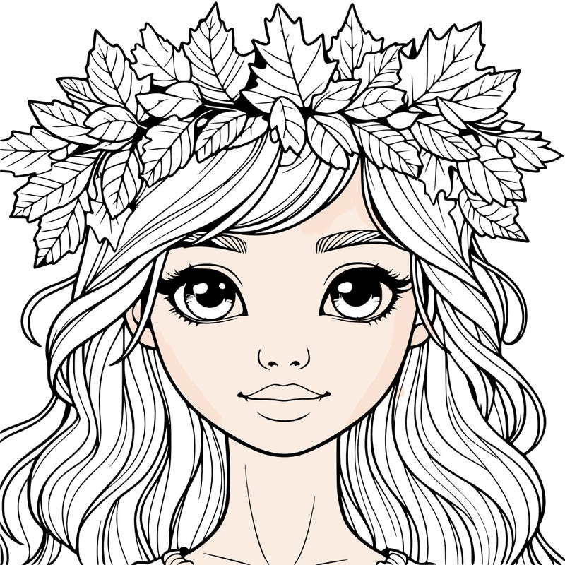 realistic girl with fall leaf crown